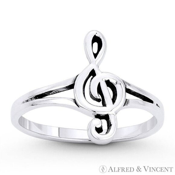 G-Cleft Musical Symbol Charm Right-Hand Ring in .925 Sterling Silver - Size 7 - Picture 1 of 1